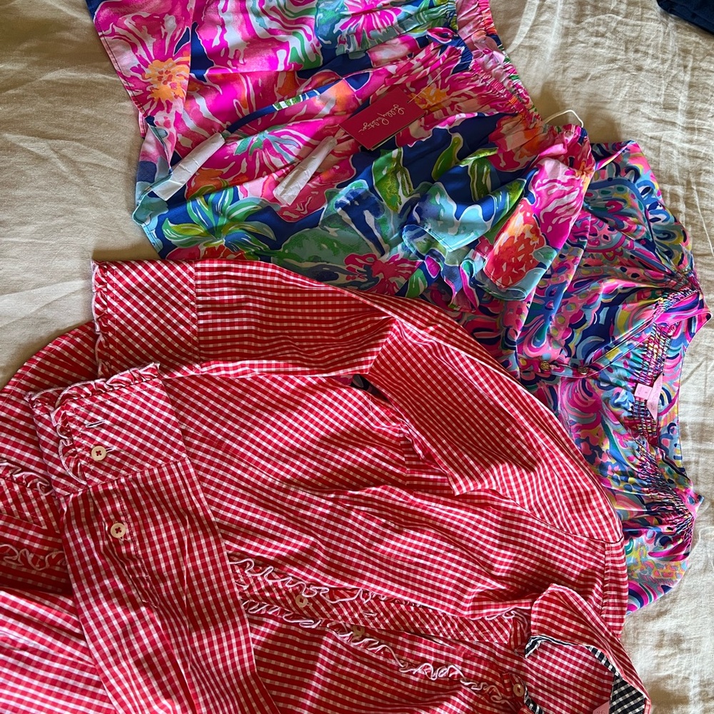 Lilly Pulitzer Red and Navy Gingham Shirt (6) and Floral shirts - Small